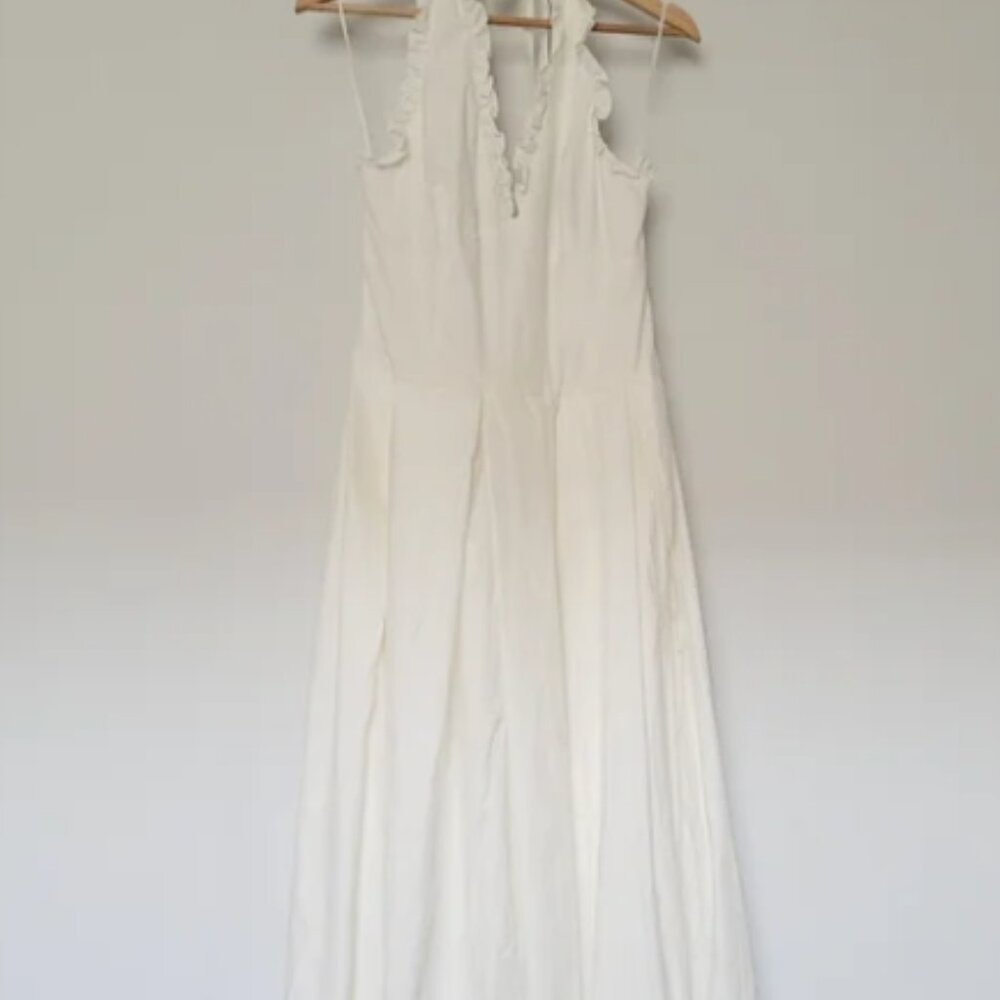 Reformation Beaux White Halter Backless Organic Cotton Summer Dress Size 8 - Picture 4 of 9